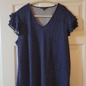 Blue V-Neck Ruffle Sleeve Top